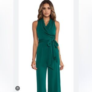 Catherine Malandrino Teal Sleeveless Wrap Jumpsuit with Self-Tie Waist